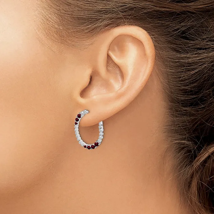 Earrings Goldia 14k White Gold Garnet Oval Hoop Earrings