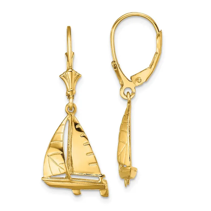 Earrings Goldia 14k Yellow Gold 3D Sailboat Leverback Earrings