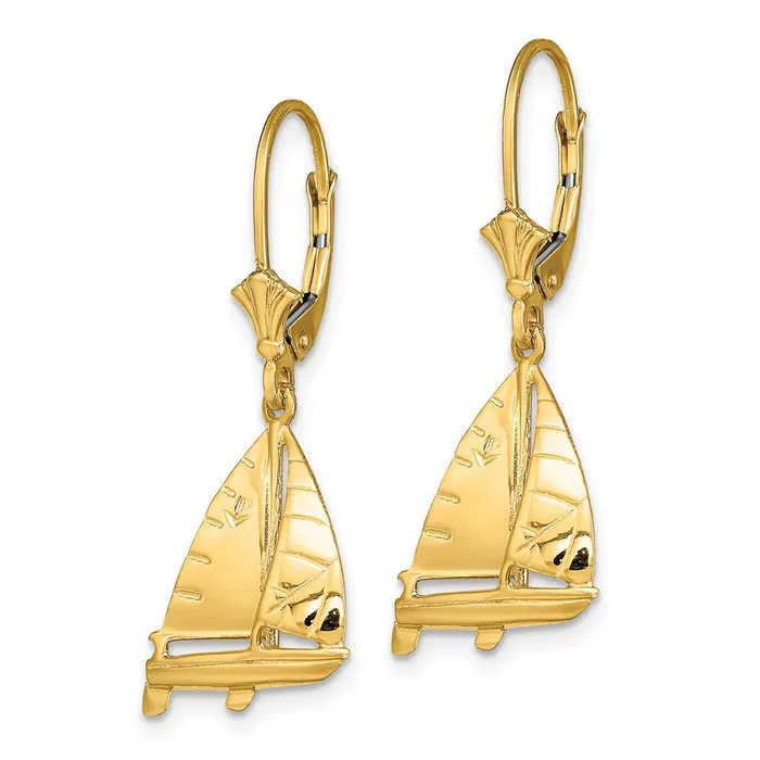 Earrings Goldia 14k Yellow Gold 3D Sailboat Leverback Earrings