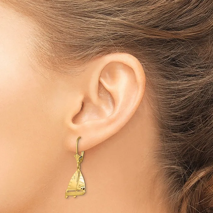 Earrings Goldia 14k Yellow Gold 3D Sailboat Leverback Earrings