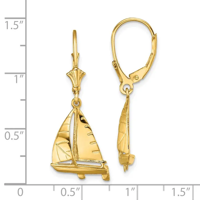 Earrings Goldia 14k Yellow Gold 3D Sailboat Leverback Earrings