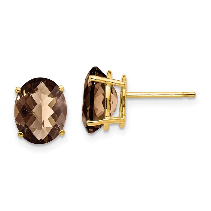 Earrings Goldia 14k Yellow Gold 9x7 Oval CheckerCut Smok Yellow Gold Quartz Earrings