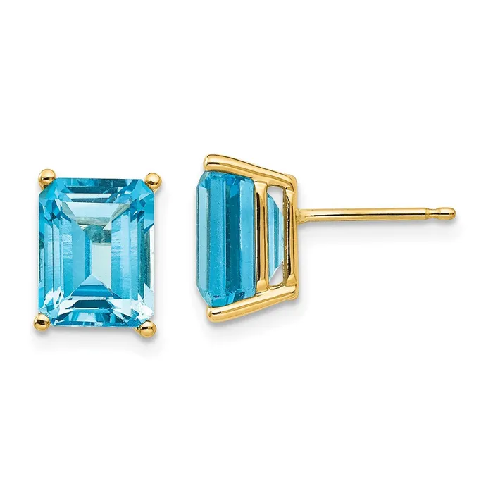 Earrings Goldia 14k Yellow Gold 9x7mm Emerald Cut Blue Topaz Earrings