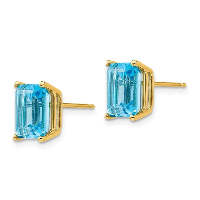 Earrings Goldia 14k Yellow Gold 9x7mm Emerald Cut Blue Topaz Earrings