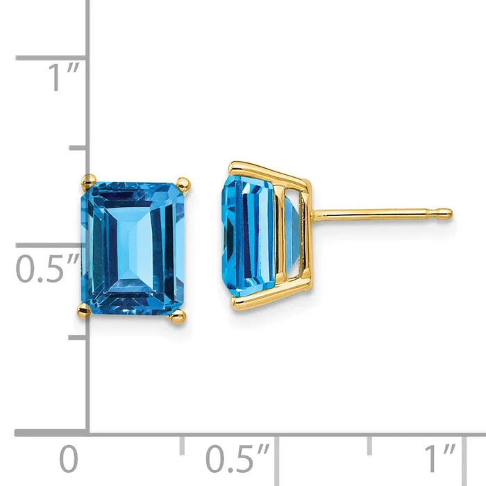 Earrings Goldia 14k Yellow Gold 9x7mm Emerald Cut Blue Topaz Earrings