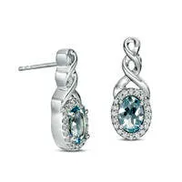 Earrings Goldia Oval Aquamarine and 01 CT TW Diamond Frame Twist Drop Earrings in Sterling Silver Earrings Goldia Oval Aquamarine and 01 CT TW Diamond Frame Twist Drop Earrings in Sterling Silver