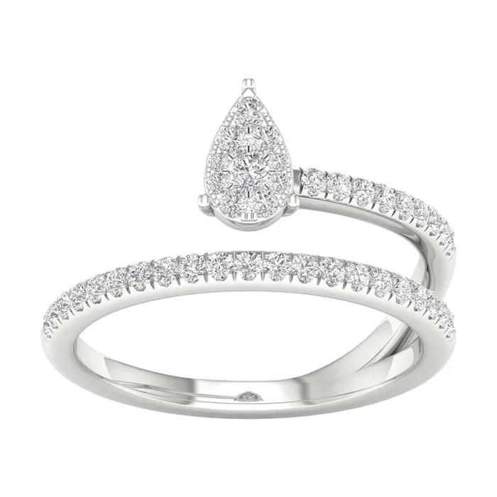 gndatlanta 14k White Gold Round Diamond Pear Teardrop Spiral Band Ring 13 Cttw Rings gndatlanta 14k White Gold Round Diamond Pear Teardrop Spiral Band Ring 13 Cttw Rings