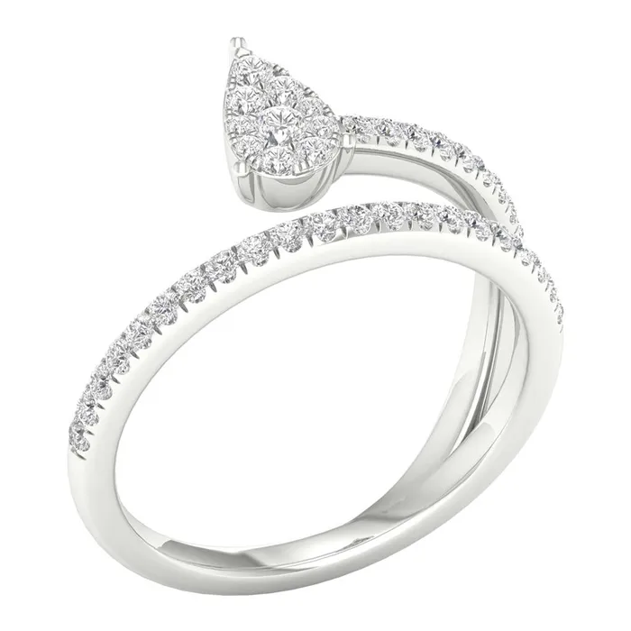 gndatlanta 14k White Gold Round Diamond Pear Teardrop Spiral Band Ring 13 Cttw Rings