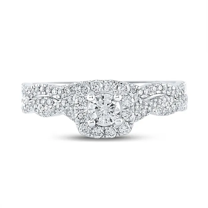 gndatlanta 14k White Gold Round Diamond Twist Halo Bridal Wedding Ring Set 58 Cttw Certified Rings gndatlanta 14k White Gold Round Diamond Twist Halo Bridal Wedding Ring Set 58 Cttw Certified Rings