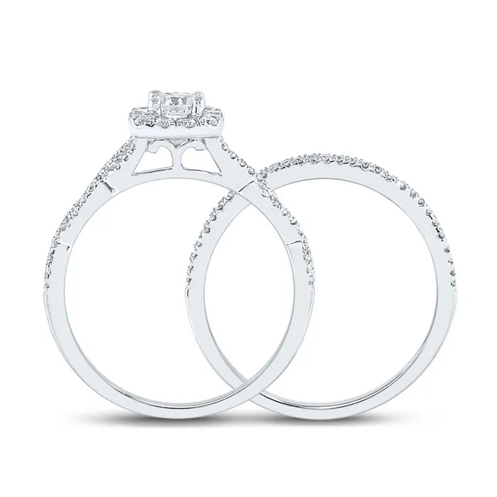 gndatlanta 14k White Gold Round Diamond Twist Halo Bridal Wedding Ring Set 58 Cttw Certified Rings