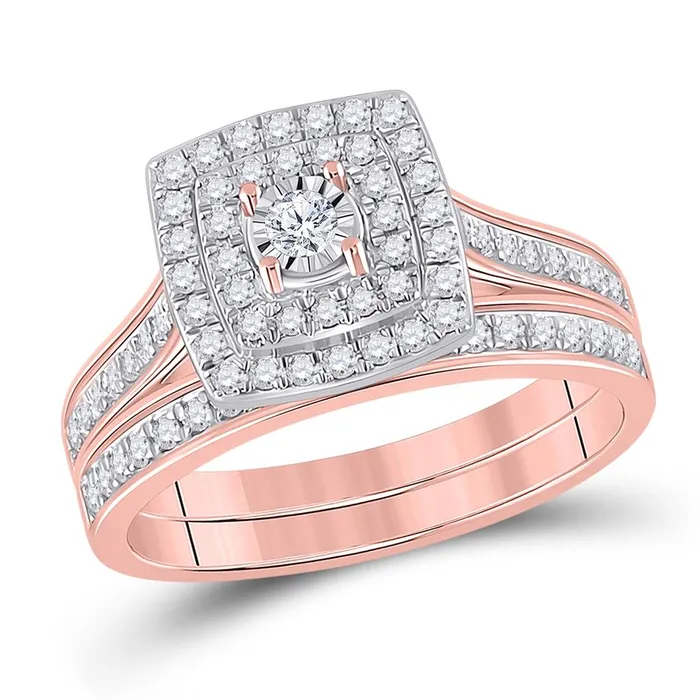 gndatlanta Rings 10k Rose Gold Round Diamond Halo Bridal Wedding Ring Set 12 Cttw gndatlanta Rings 10k Rose Gold Round Diamond Halo Bridal Wedding Ring Set 12 Cttw