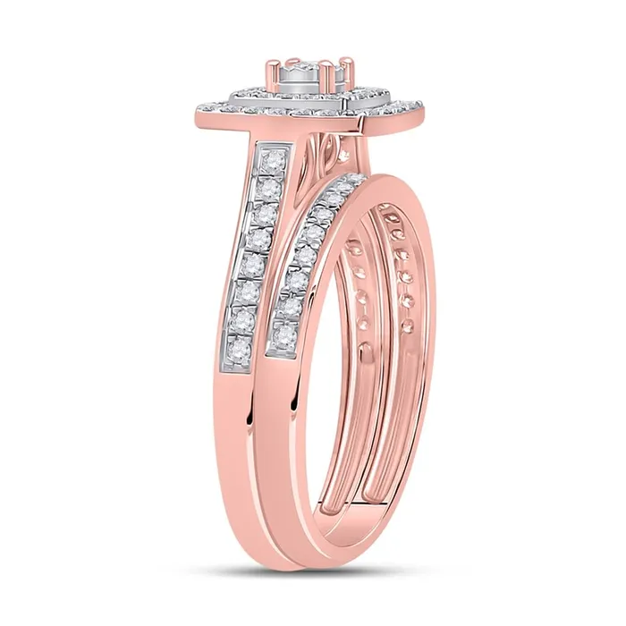 gndatlanta Rings 10k Rose Gold Round Diamond Halo Bridal Wedding Ring Set 12 Cttw
