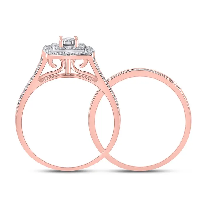 gndatlanta Rings 10k Rose Gold Round Diamond Halo Bridal Wedding Ring Set 12 Cttw