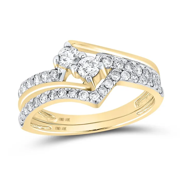 gndatlanta Rings 10k Yellow Gold Round Diamond 2Stone Bridal Wedding Ring Set 34 Cttw Certified gndatlanta Rings 10k Yellow Gold Round Diamond 2Stone Bridal Wedding Ring Set 34 Cttw Certified