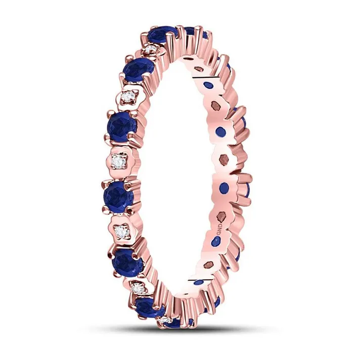 gndatlanta Rings 10kt Rose Gold Round Blue Sapphire Diamond Eternity Band Ring 1 Cttw