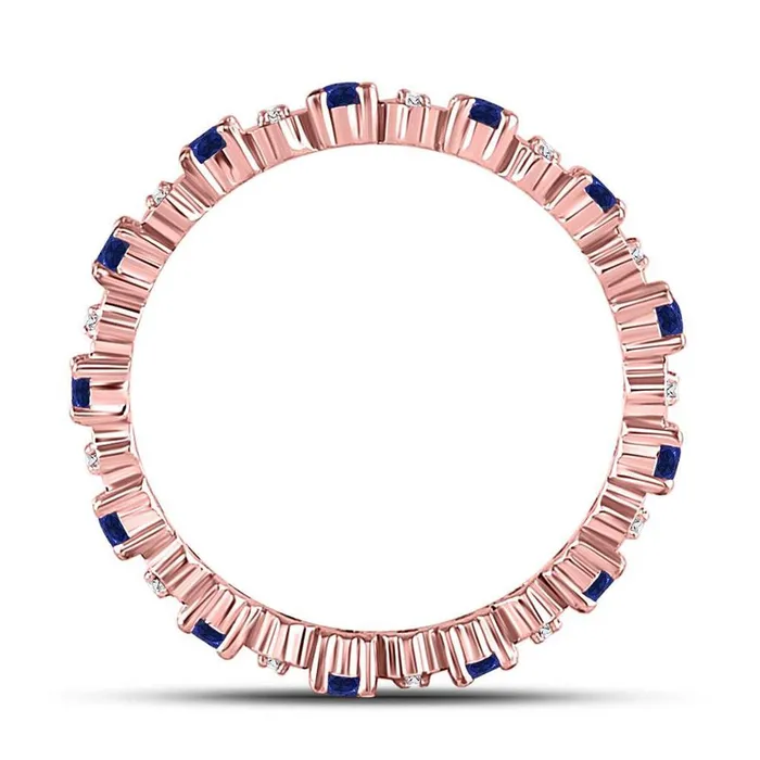 gndatlanta Rings 10kt Rose Gold Round Blue Sapphire Diamond Eternity Band Ring 1 Cttw