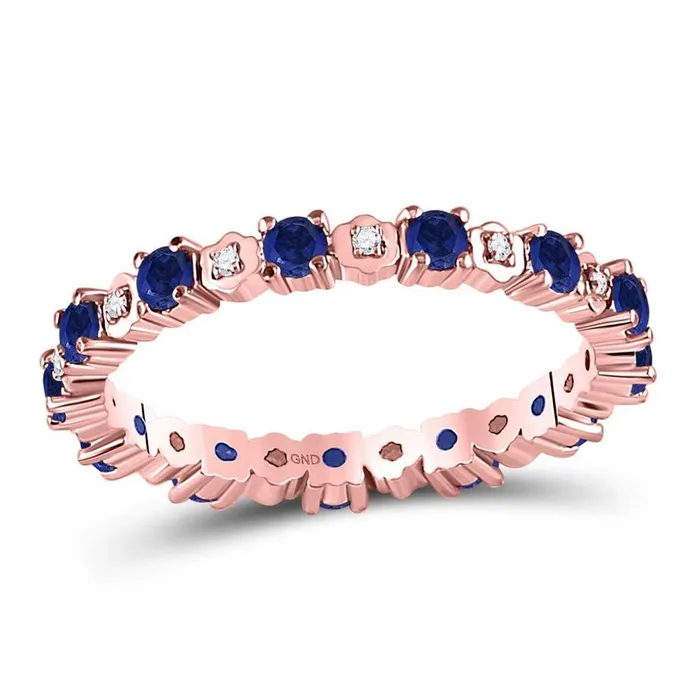 gndatlanta Rings 10kt Rose Gold Round Blue Sapphire Diamond Eternity Band Ring 1 Cttw