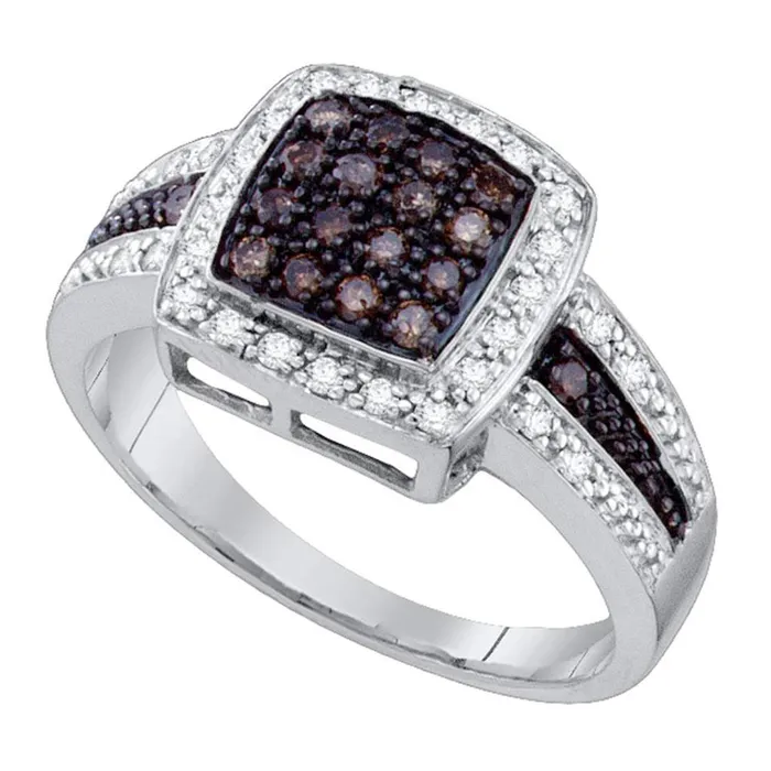 gndatlanta Rings 14k White Gold Brown Diamond Cluster Squareshape Cocktail Ring 12 Cttw gndatlanta Rings 14k White Gold Brown Diamond Cluster Squareshape Cocktail Ring 12 Cttw