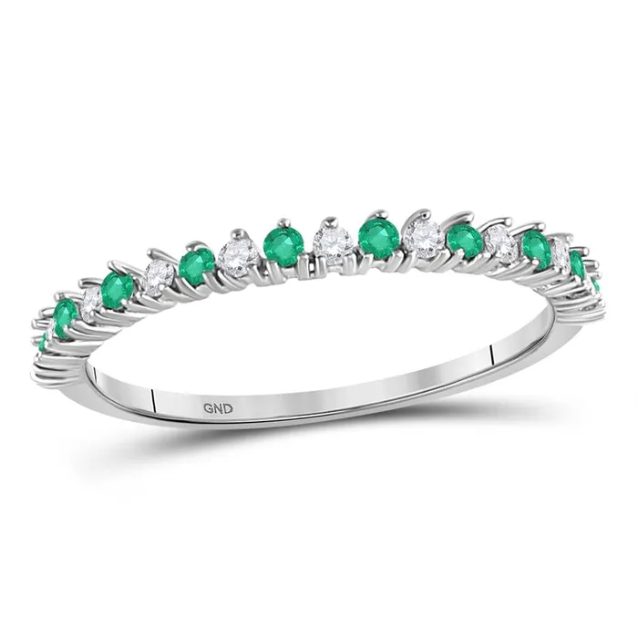 gndatlanta Rings 14k White Gold Round Emerald Diamond Stackable Band Ring 15 Cttw gndatlanta Rings 14k White Gold Round Emerald Diamond Stackable Band Ring 15 Cttw