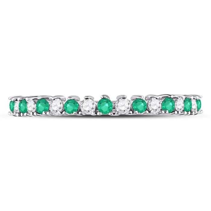 gndatlanta Rings 14k White Gold Round Emerald Diamond Stackable Band Ring 15 Cttw
