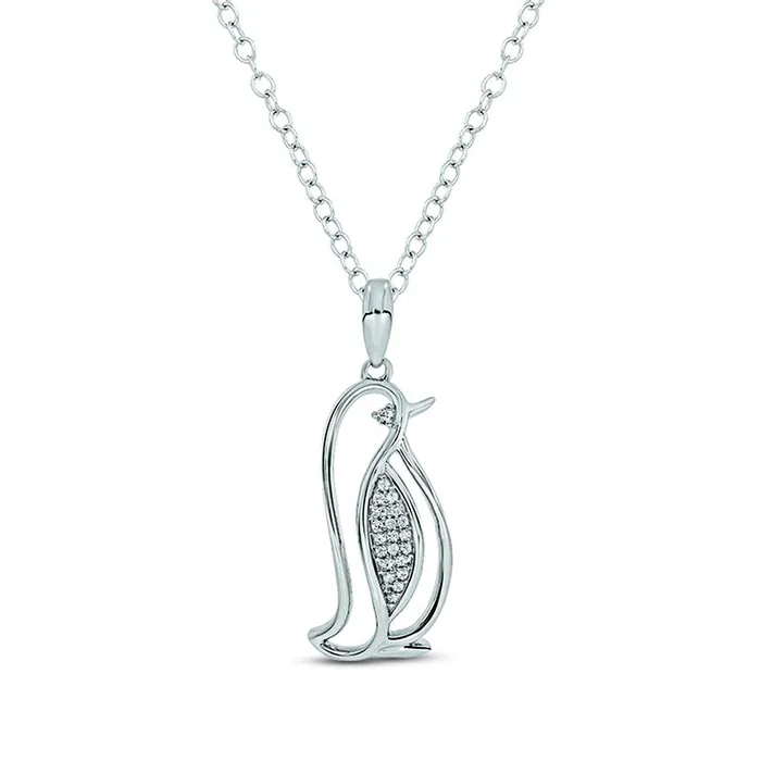 Goldia 005 CT TW Natural Diamond Penguin Pendant in Sterling Silver Necklaces Goldia 005 CT TW Natural Diamond Penguin Pendant in Sterling Silver Necklaces