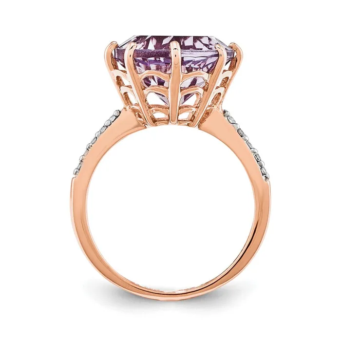 Goldia 14K Rose Gold Pink Quartz and Real Diamond Ring Rings