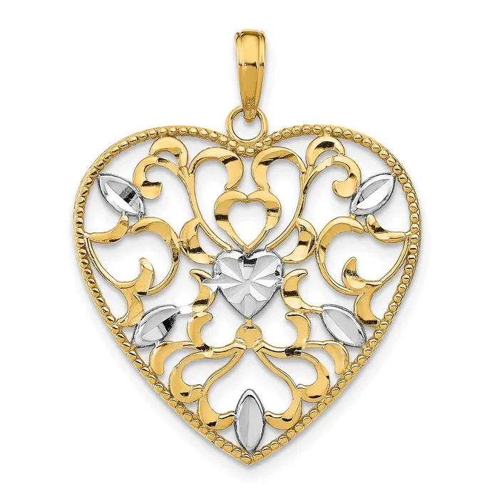 Goldia 14k Yellow u0026 Rhodium Gold wRhodium Filigree Leaf Accent Heart Charm Charm Necklaces Goldia 14k Yellow u0026 Rhodium Gold wRhodium Filigree Leaf Accent Heart Charm Charm Necklaces