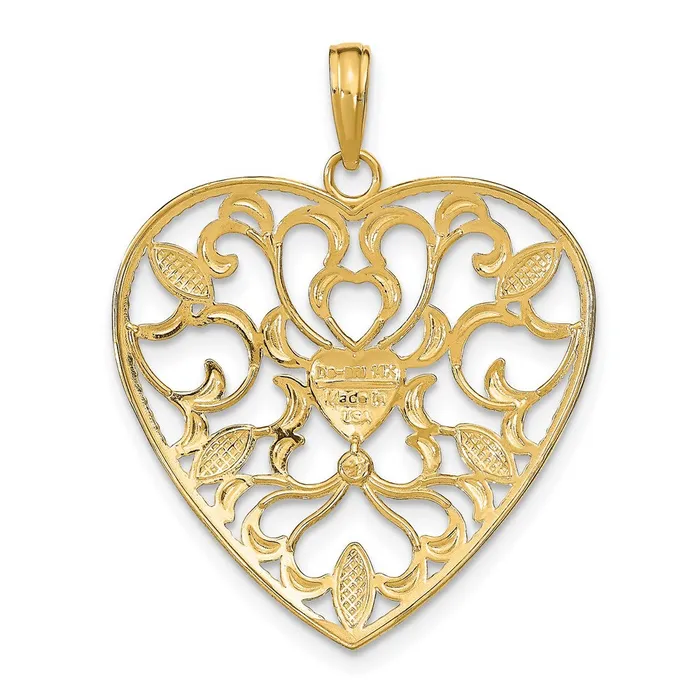 Goldia 14k Yellow u0026 Rhodium Gold wRhodium Filigree Leaf Accent Heart Charm Charm Necklaces