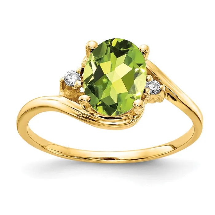 goldiaca Rings 14K Yellow Gold 8x6mm Oval Peridot VS Real Diamond ring
