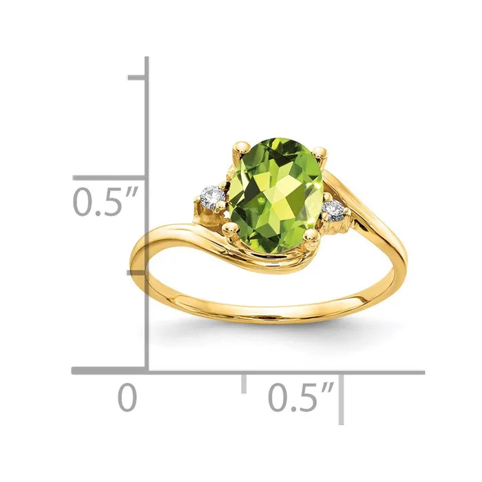goldiaca Rings 14K Yellow Gold 8x6mm Oval Peridot VS Real Diamond ring