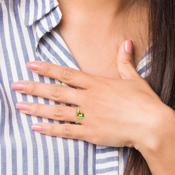 goldiaca Rings 14K Yellow Gold 8x6mm Oval Peridot VS Real Diamond ring