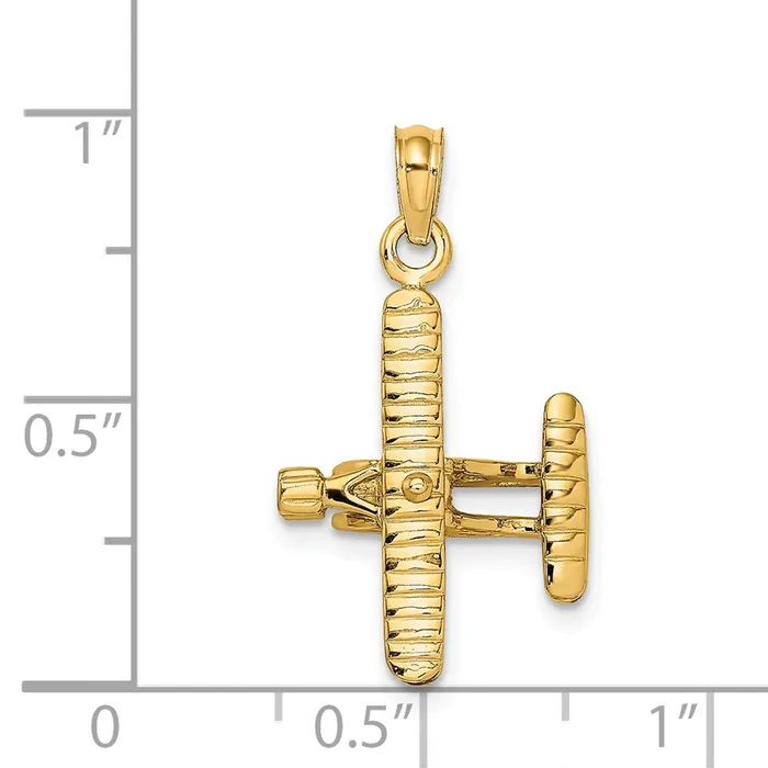 Goldia Charm Necklaces 14k Yellow Gold 3D BiPlane with Ribbed Wings Charm