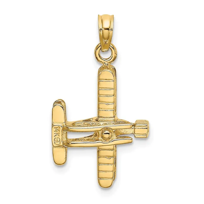 Goldia Charm Necklaces 14k Yellow Gold 3D BiPlane with Ribbed Wings Charm