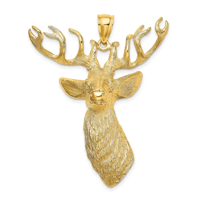 Goldia Charm Necklaces 14k Yellow Gold 3D Textured Deer Head Charm