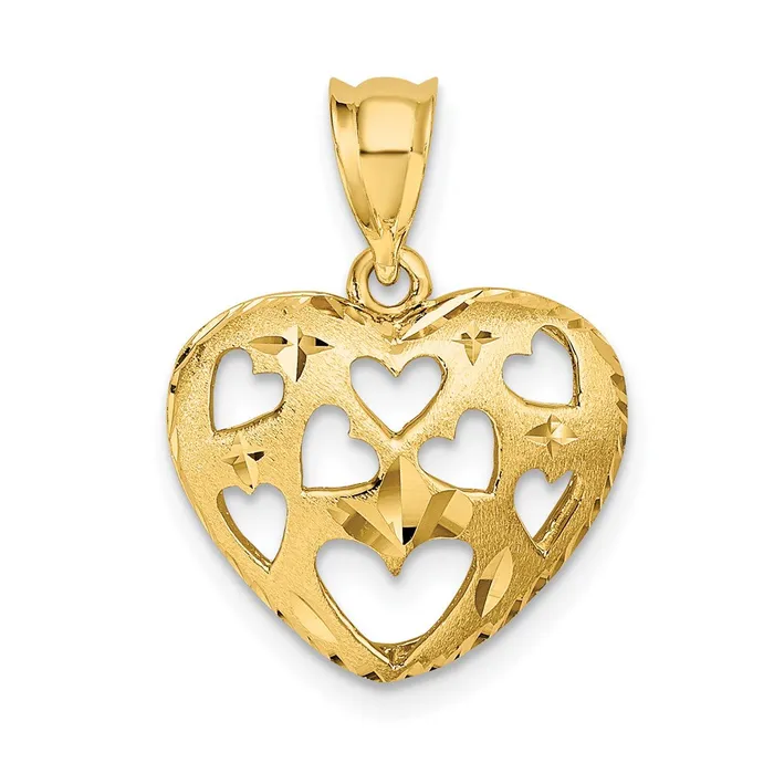 Goldia Charm Necklaces 14k Yellow Gold Cutout Hearts on Heart Charm