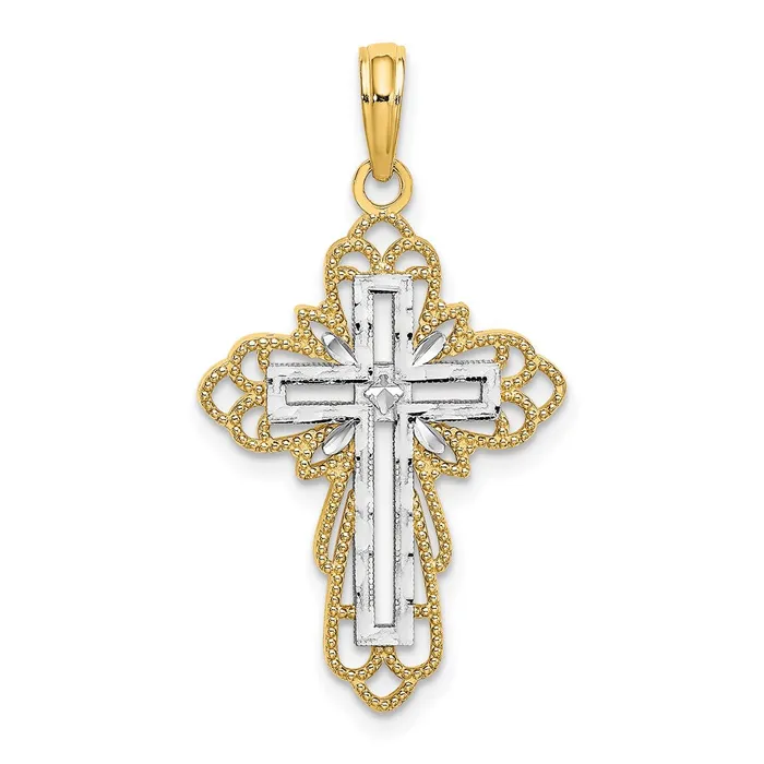 Goldia Charm Necklaces 14k Yellow Rhodium Gold W Rhodium Lace Trim Cross Charm Goldia Charm Necklaces 14k Yellow Rhodium Gold W Rhodium Lace Trim Cross Charm