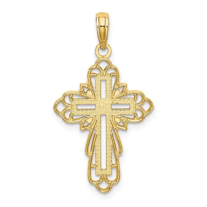 Goldia Charm Necklaces 14k Yellow Rhodium Gold W Rhodium Lace Trim Cross Charm