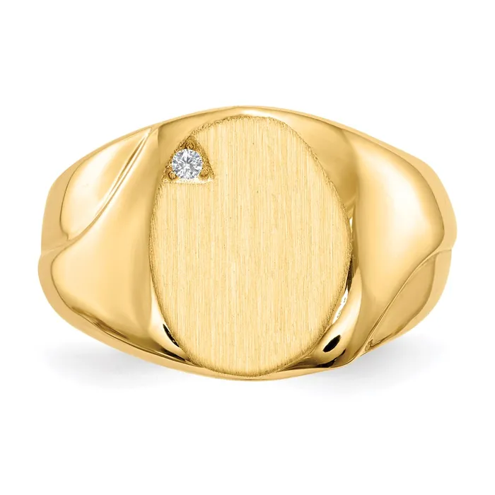 Goldiacom Rings 14K Yellow Gold 140x115mm Open Back AAA Real Diamond Mens Signet Ring