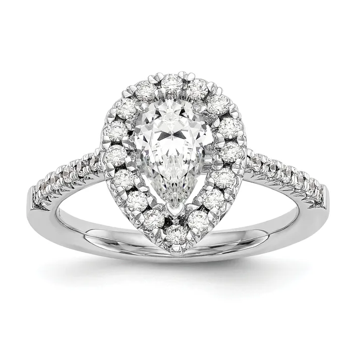 Goldiacom Rings 14kw Pear Halo Simulated Diamond Engagement Ring