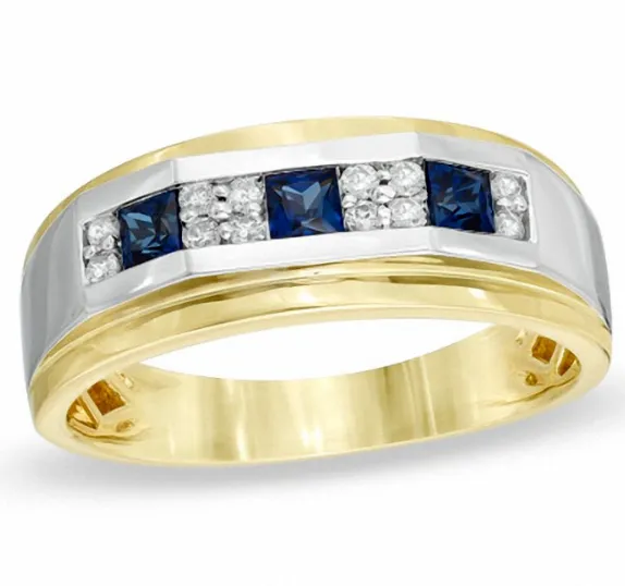 Goldiacom Rings Mens SquareCut LabCreated Blue Sapphire and 15 CT TW Diamond Ring Goldiacom Rings Mens SquareCut LabCreated Blue Sapphire and 15 CT TW Diamond Ring