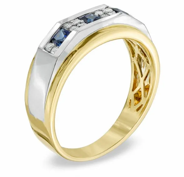 Goldiacom Rings Mens SquareCut LabCreated Blue Sapphire and 15 CT TW Diamond Ring