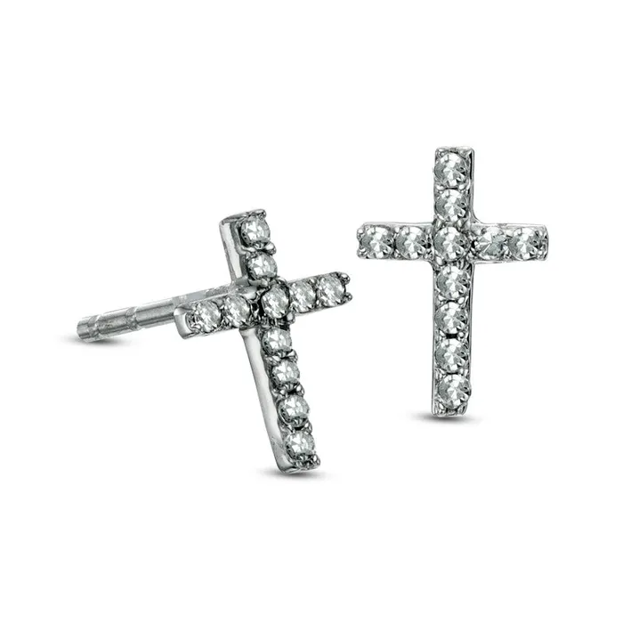 Goldia Diamond Accent Cross Stud Earrings in 10K White Gold Earrings