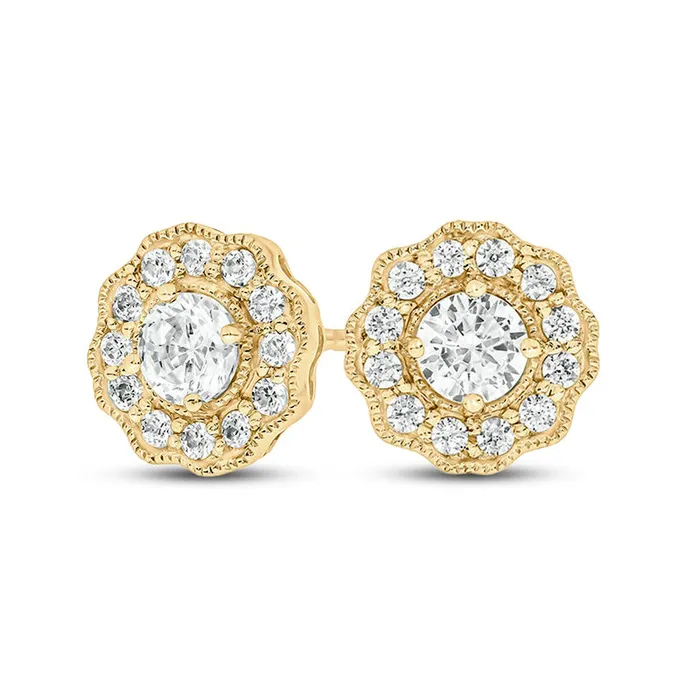 Goldia Earrings 075 CT TW Diamond Frame VintageStyle Scallop Edge Stud Earrings in 10K Gold II2 Goldia Earrings 075 CT TW Diamond Frame VintageStyle Scallop Edge Stud Earrings in 10K Gold II2