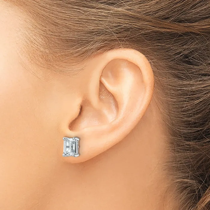 Goldia Earrings 14k White Gold 5 ctw Lab Grown Diamond VSSI G Emerald 4 Prong Heavy Wt Stud Earrings