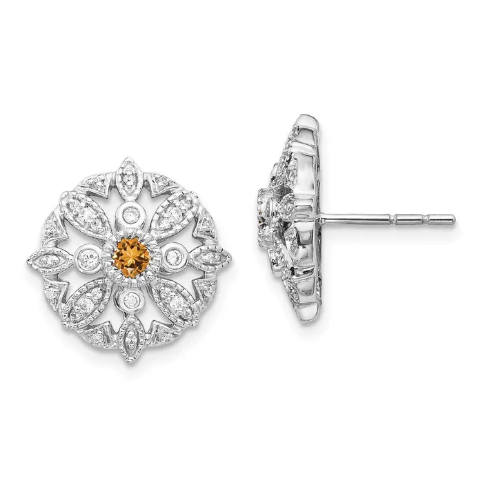Goldia Earrings 14k White Gold Real Diamond and Citrine Fancy Earrings