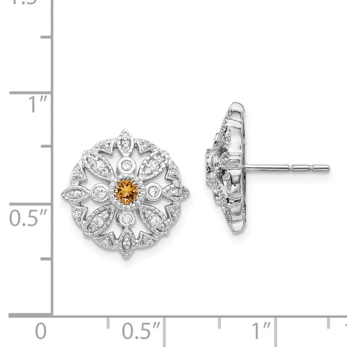 Goldia Earrings 14k White Gold Real Diamond and Citrine Fancy Earrings