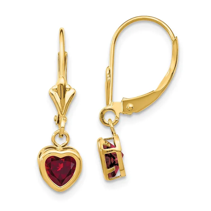 Goldia Earrings 14k Yellow Gold 5mm Heart Created Ruby Earrings