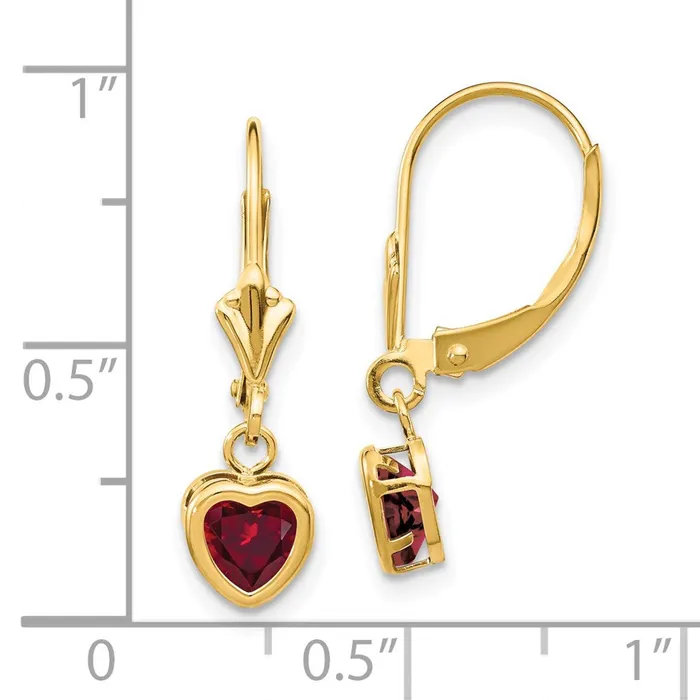 Goldia Earrings 14k Yellow Gold 5mm Heart Created Ruby Earrings