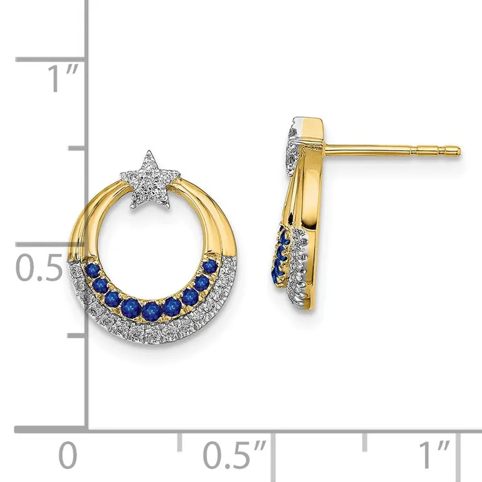 Goldia Earrings 14k Yellow Gold Polished Sapphire and Real Diamond Star and Circle Post Earrings