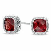 Goldia Earrings 60mm CushionCut Garnet Earrings in Sterling Silver